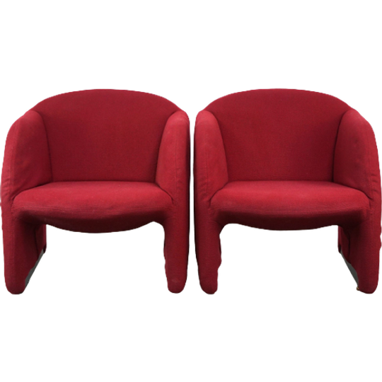 Set Van 2 Rode Vintage Design Fauteuils Van Artifort, Model Ben In Rode Stof 1