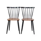 Set Van 2 Mooie Jaren ’60 Vintage Scandinavisch Design Eetkamerstoelen Met Gespijlde Rugleuningen thumbnail 1