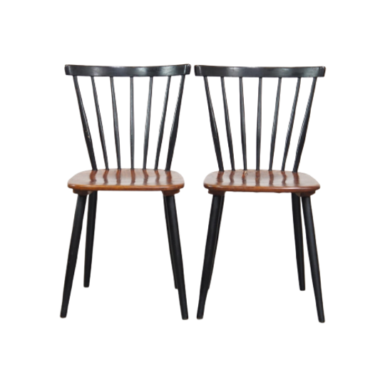 Set Van 2 Mooie Jaren ’60 Vintage Scandinavisch Design Eetkamerstoelen Met Gespijlde Rugleuningen 1