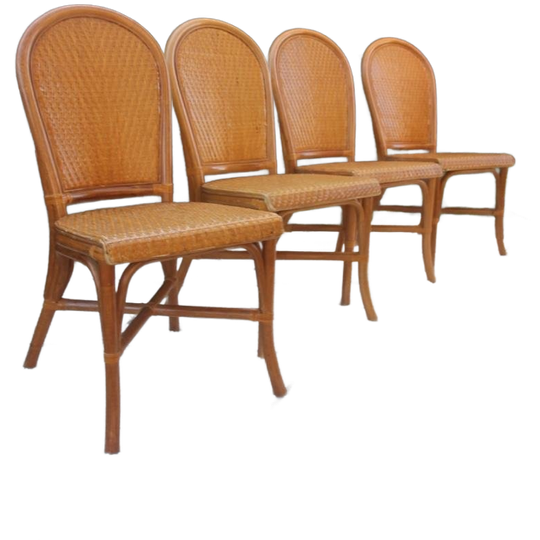 Sale : Set/4 Bamboe Stoelen Met Gevlochten Zitting 1