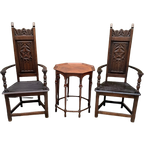 Paar Antieke Fauteuils In Gotische Stijl. thumbnail 1