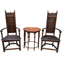 Paar Antieke Fauteuils In Gotische Stijl.