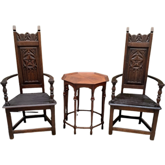 Paar Antieke Fauteuils In Gotische Stijl. 1