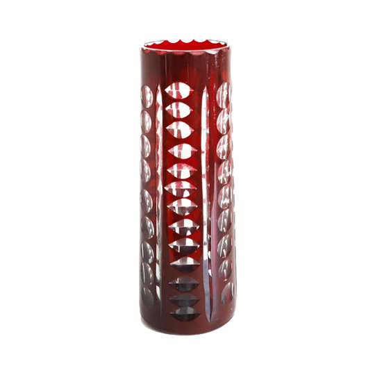 Vintage Vaasje Rood/transparant Kristalglas, Czech Jaren '50/'60 1