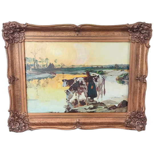 Schilderij - Dame Met Koeien 1