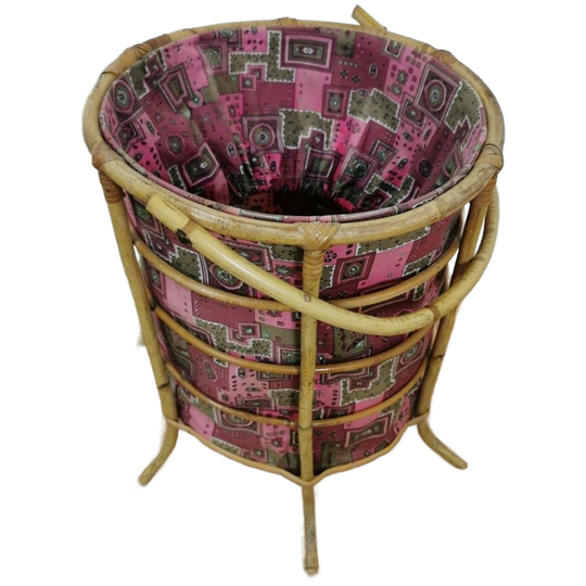Vintage Wasmand, Opbergmand Prullenbak Van Bamboe 1