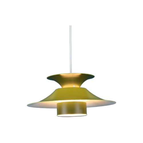 Goed Uitziende Kleurrijke Design Hanglamp *** Volledig Gerestaureerd In Groene En Mosterde Kleur
