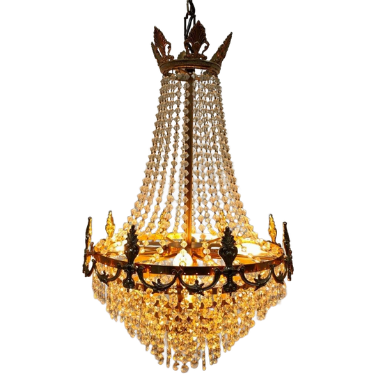 Antiek Vintage Regency Kroonluchter Hanglamp Messing Kristal 1