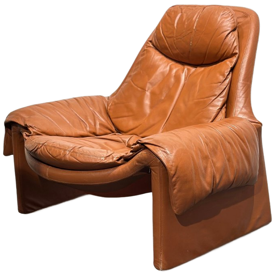 Vintage Italiaanse Cognac Leren Saporiti P60 Fauteuil 1