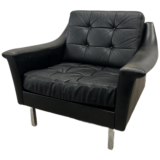 Vintage Fauteuil - Zwart Leder, Losse Kussen - Profilia 1