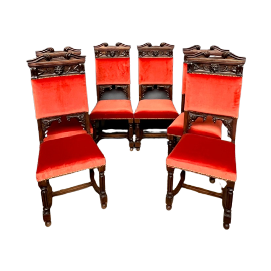 Set Van 6 Stoelen In Neogotische Stijl. 1
