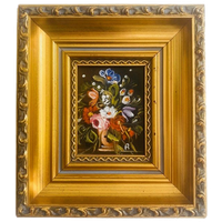 Vintage Handgeschilderd Mini Schilderijtje Olieverf Bloemen