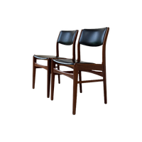 Vintage Houten Stoelen Met Zwart Skai Leer