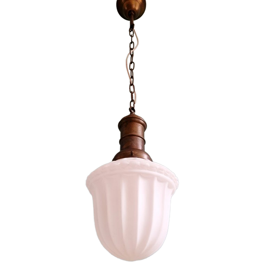 Art Deco Hanglamp In Geperst Wit Glas, 1920-30 1