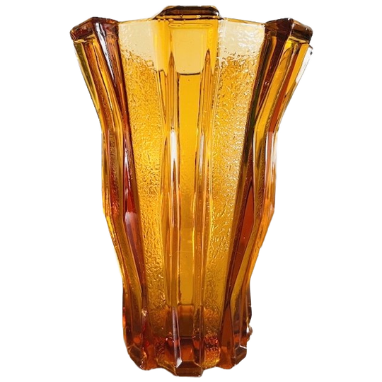 Art Deco Honingkleurige Glazen Vaas Cubist Amber Henri Heemskerk Scailmont 1920’s 1