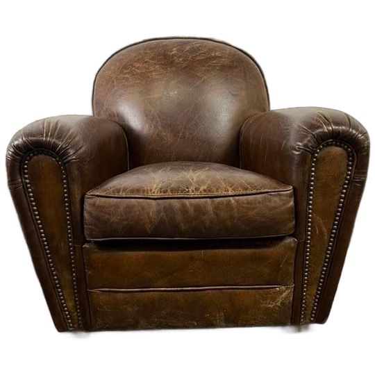 Vintage Lederen Bruine Fauteuil / Éénzit / Zetel 1
