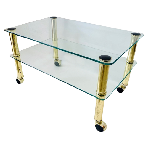 Lage Glazen Kleine Salontafel Glas Gouden Hollywood Regency