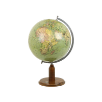 Vintage Wereldbol Globe Met Kompas Op Eiken Basis Jaren 40