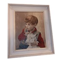 Antiek Schilderij Jongen Met Geit 1957