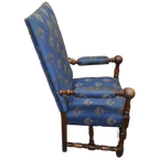 Robuuste Kasteel Armstoel Eiken Met Blauwe Stof thumbnail 1