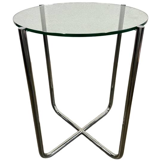 Vintage Bijzettafel, Stalen Buisframe Met Glazen Blad. 1980's 1