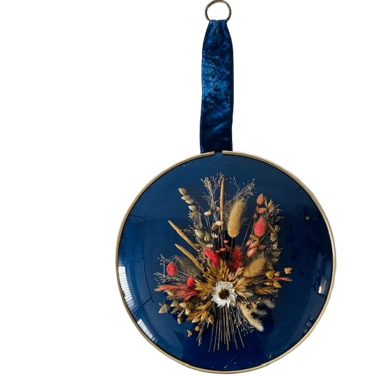 Vintage Muurhanger Droogbloemen Schilderij Blauw 1970’s 1