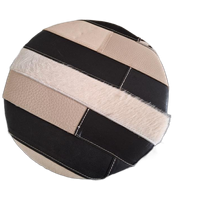 Vintage Ronde Metalen Kruk Met Lederen Patchwork Bekleding