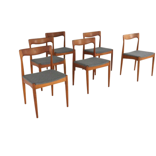 Set 6 Arne Vodder Voor Vamo Mobelfabrik Stoelen Vintage Gestoffeerd 1
