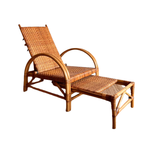 Rotan Bamboe Loungechair Fauteuil Vintage