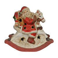 Vintage Kerstman Op Hobbelpaard. Kaarshouder Kandelaar Kerst