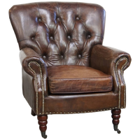 Prachtige, Unieke Cognac Kleurige Bruin Generfde Rundleren Chesterfield Fauteuil/ Armchair
