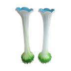 2 - Set Soliflore Één Bloemsvazen In Opaline Glas Groen/Wit/Blauw, Italie 1950-1974 thumbnail 1