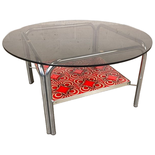 Vintage Ronde Salontafel Met Keramiek 1