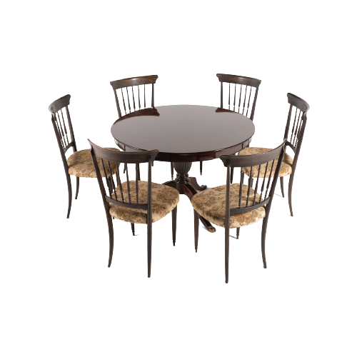Mid-Century Italian Dining Set / Eetkamerset Of 6 Chiavari Back Chairs And Table, 1950’S