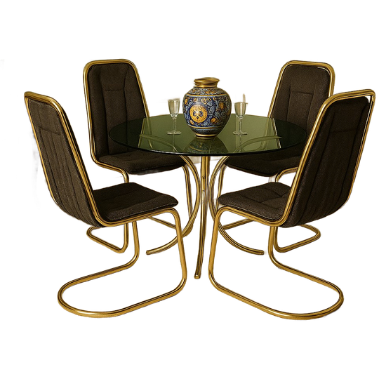 Vintage Eettafel Set Met Stoelen Gastone Rinaldi 70s Messing (jaren 70) Mid Century Design (itiliaans Design) Hollywood Regency 1