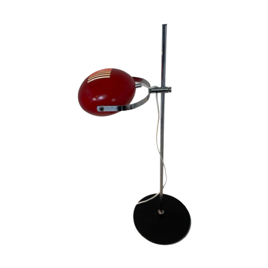 Herda - Space Age Table Lamp - Red Shade, Black Base And Chromed Upright (rare Model) 1