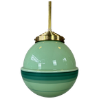 Art Deco Hanglamp Groene Opaline En Messing Armatuur thumbnail 1