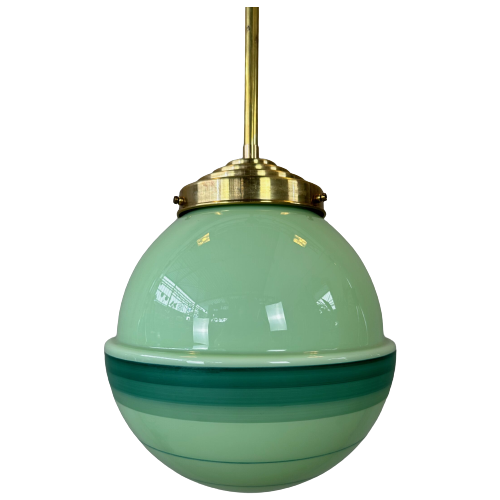 Art Deco Hanglamp Groene Opaline En Messing Armatuur