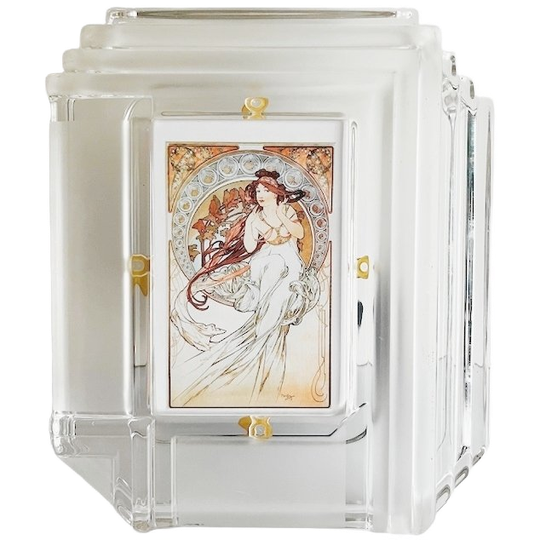 Vintage Art Nouveau Mucha The Arts: Music Print In Waterford Crystal Kristallen Fotolijst 1980’s 1