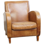 Prachtige Strak Gevormde Rundleren Design Fauteuil/ Armchair In Een Lichte Cognac Kleur thumbnail 1