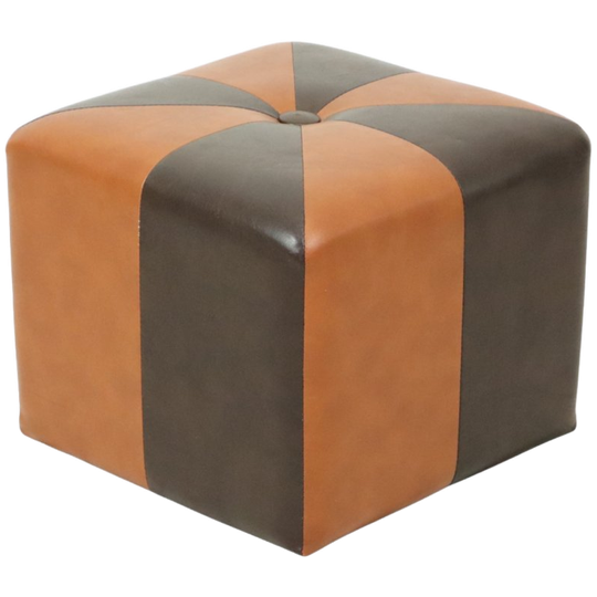 Vintage Vierkante Poef Skai Kunstleder Bruin Patchwork 41cm 1