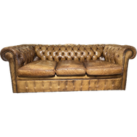 Waanzinnige Oude Chesterfield 3 Zits Bank Cognac Hand Gepatineerd