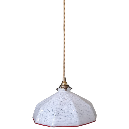 Vintage Hanglamp - Opaline - Gemarmerde Kap Wit - Art Deco 1