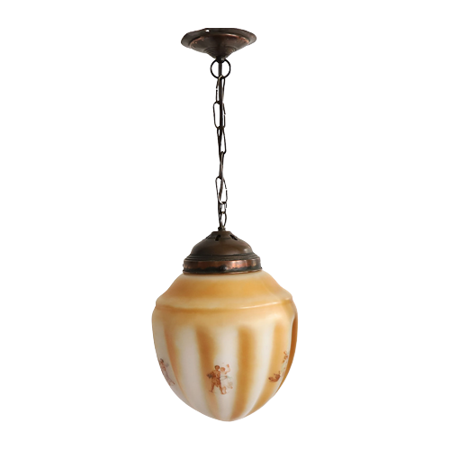 Prachtige Art Deco Hanglamp Van Glas Met Afbeeldingen, Italie Jaren '20/'30.