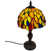 Tiffany Style Table Lamp - Stained Glass Shade And Decorative Base - Ca. 1980’S (No Cracks)