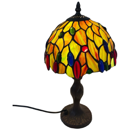 Tiffany Style Table Lamp - Stained Glass Shade And Decorative Base - Ca. 1980’s (no Cracks) 1