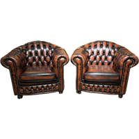 2 X Engelse Springvale Chesterfield Clubfauteuils Nottingham In Nieuwstaat Dark Rust