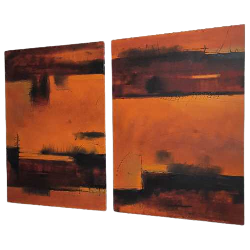 Dário Bosa Abstract 2 Luik (Oranje/Rood) Gesigneerd / Olieverf Op Canvas (2003)