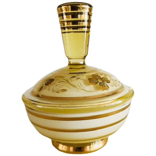 Artdeco Opaline Sieradendoosje Geel Gouden Bloemen 1950’s 1