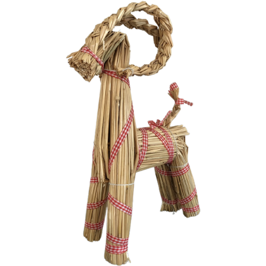 Zweedse Julbock Van Stro Met Rood Wit Lint, Hoog 34 Cm 1